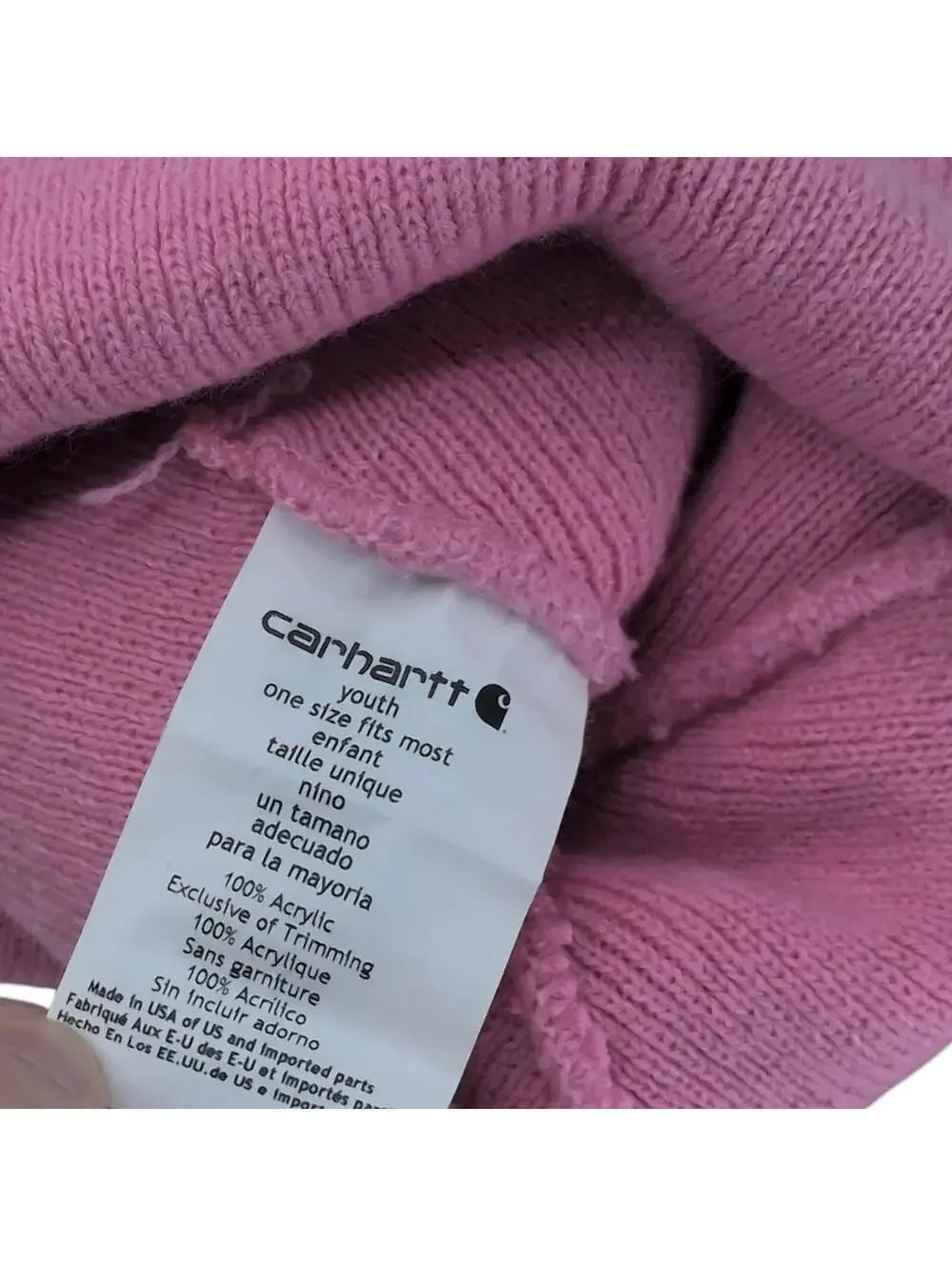 Carhartt Beanie Youth One‎ Size Pink Knit 100% Acrylic Cuffed Made In USA
